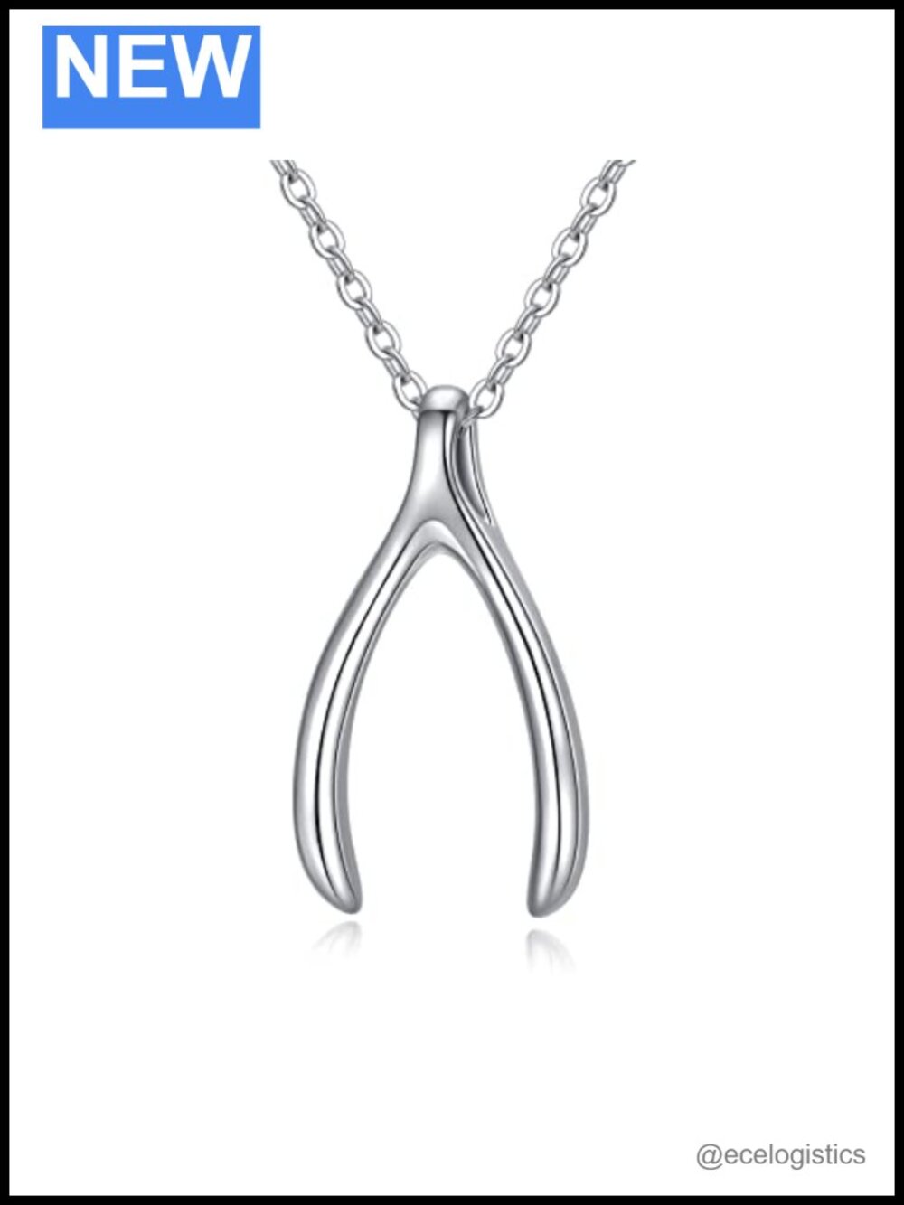 925 Sterling Silver Wishbone Pendant Necklace 18+2 Inch Adjustable Chain